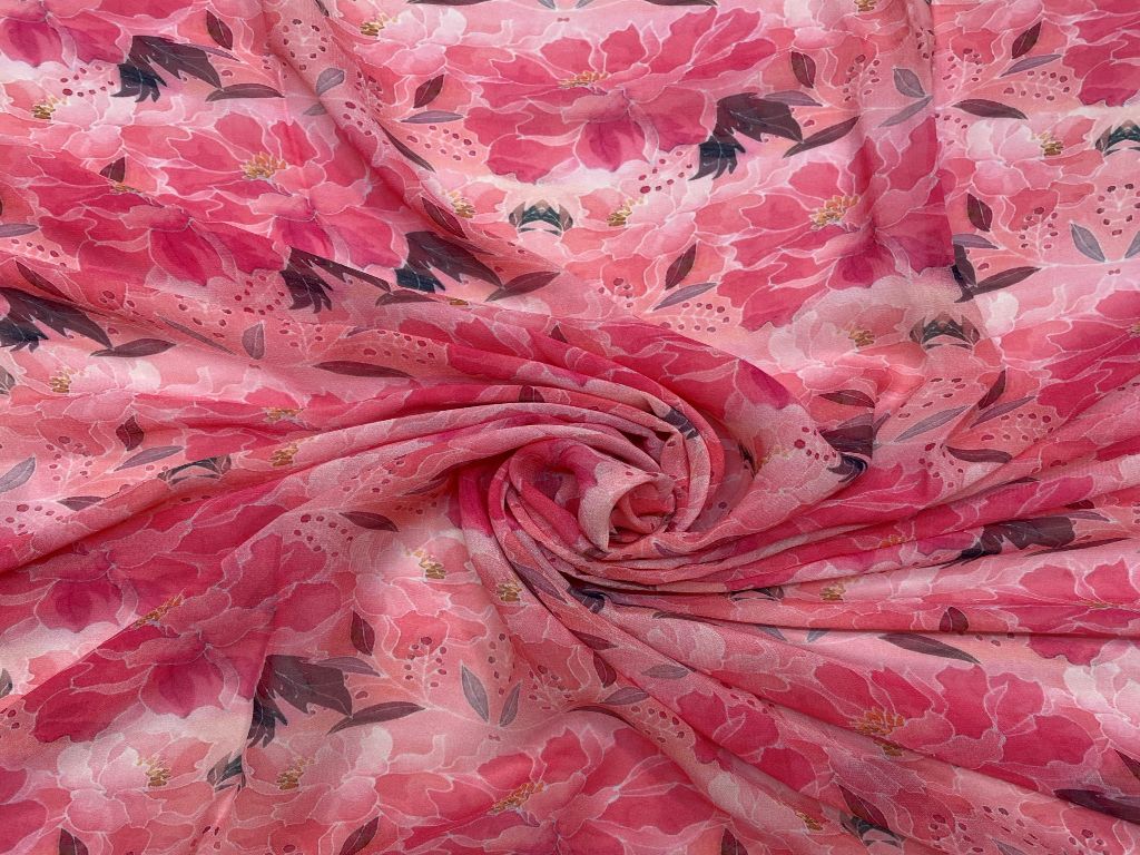 Pink Floral Georgette Fabric - Kapda Shop