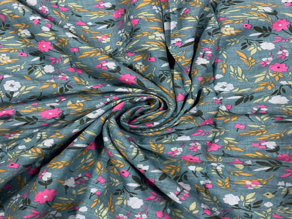 Blue Floral Cotton Printed Fabric