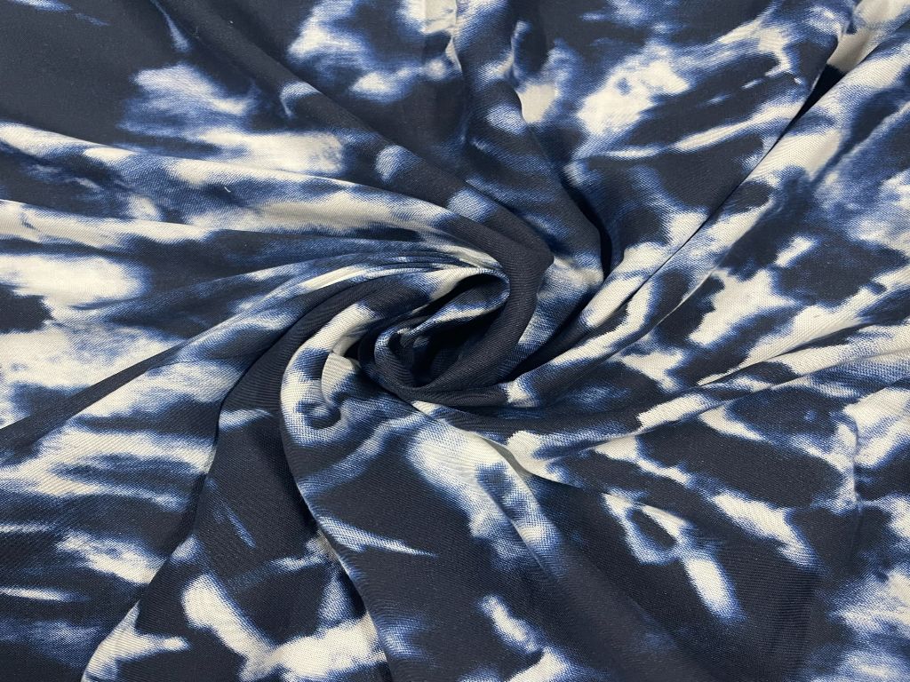 Tie and Dye Printed Cotton Fabric navy blue