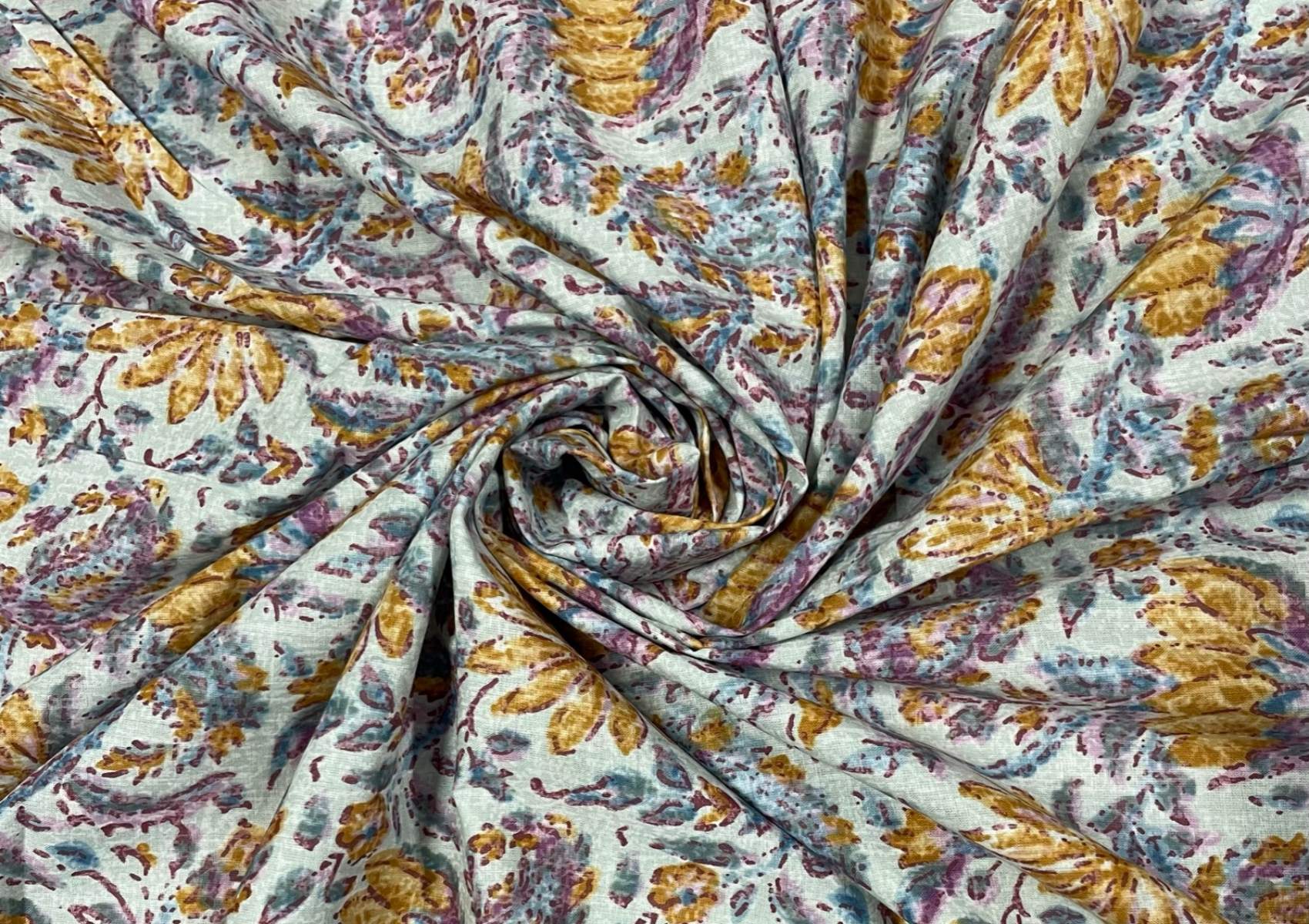 White And Yellow Floral Printed Cotton Cambric Fabric - Kapda Shop