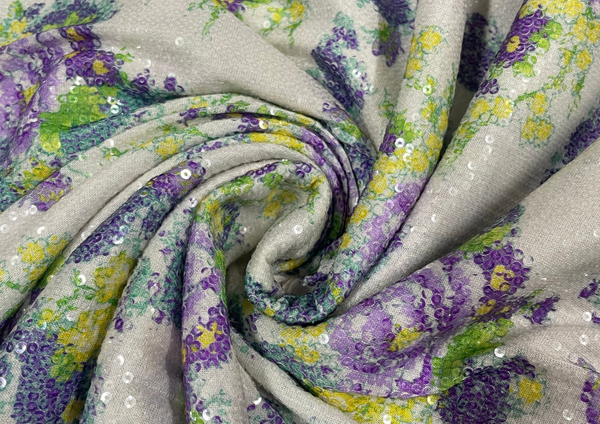 Multicolor Floral Sequins Lycra Fabric