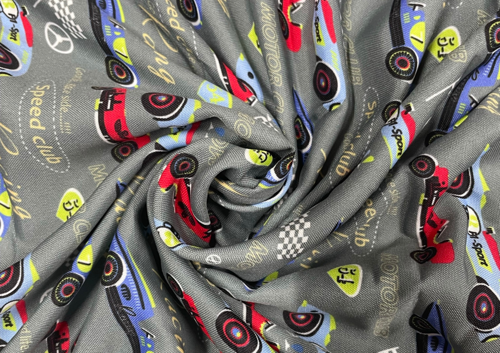 Gray Cars Printed Swiss Cotton Fabric - Kapda Shop