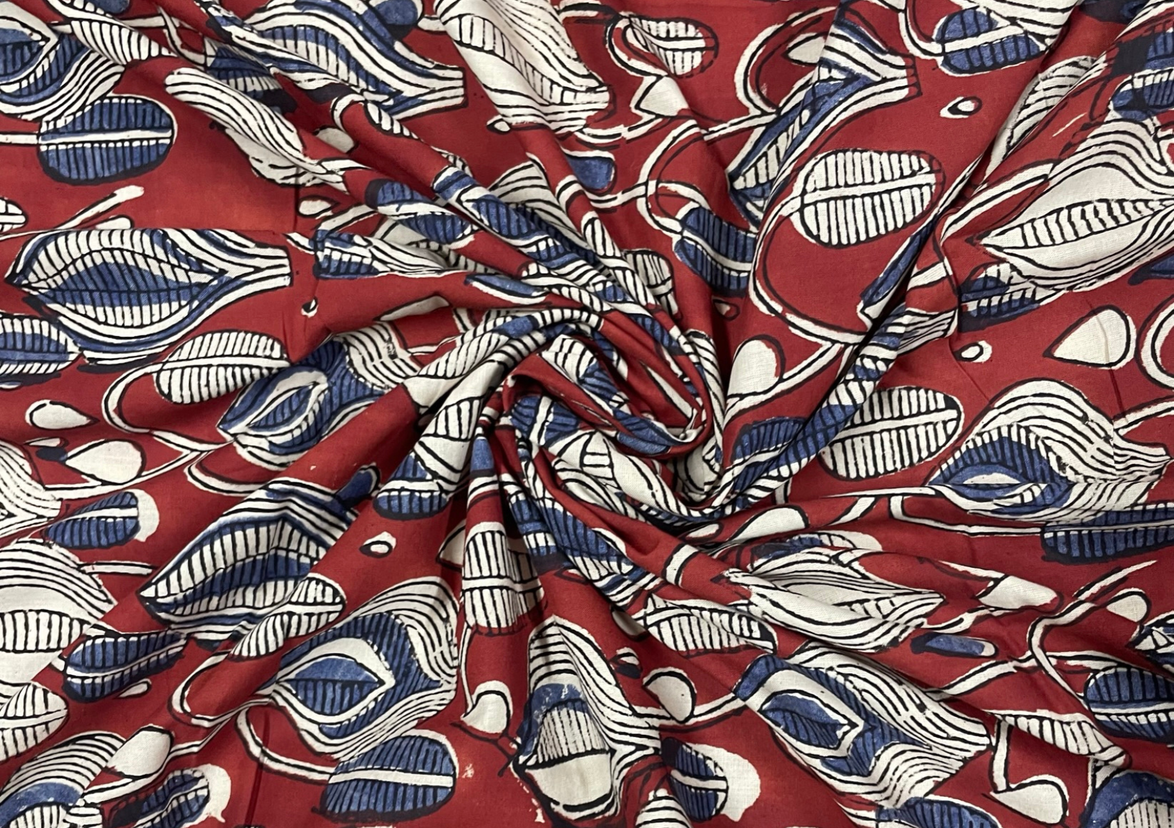 Red Floral Printed Kalamkari Cotton Cambric Fabric - Kapda Shop