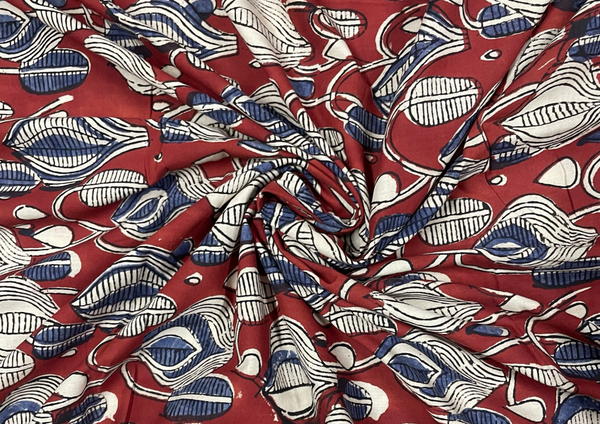 Red Floral Printed Kalamkari Cotton Cambric Fabric