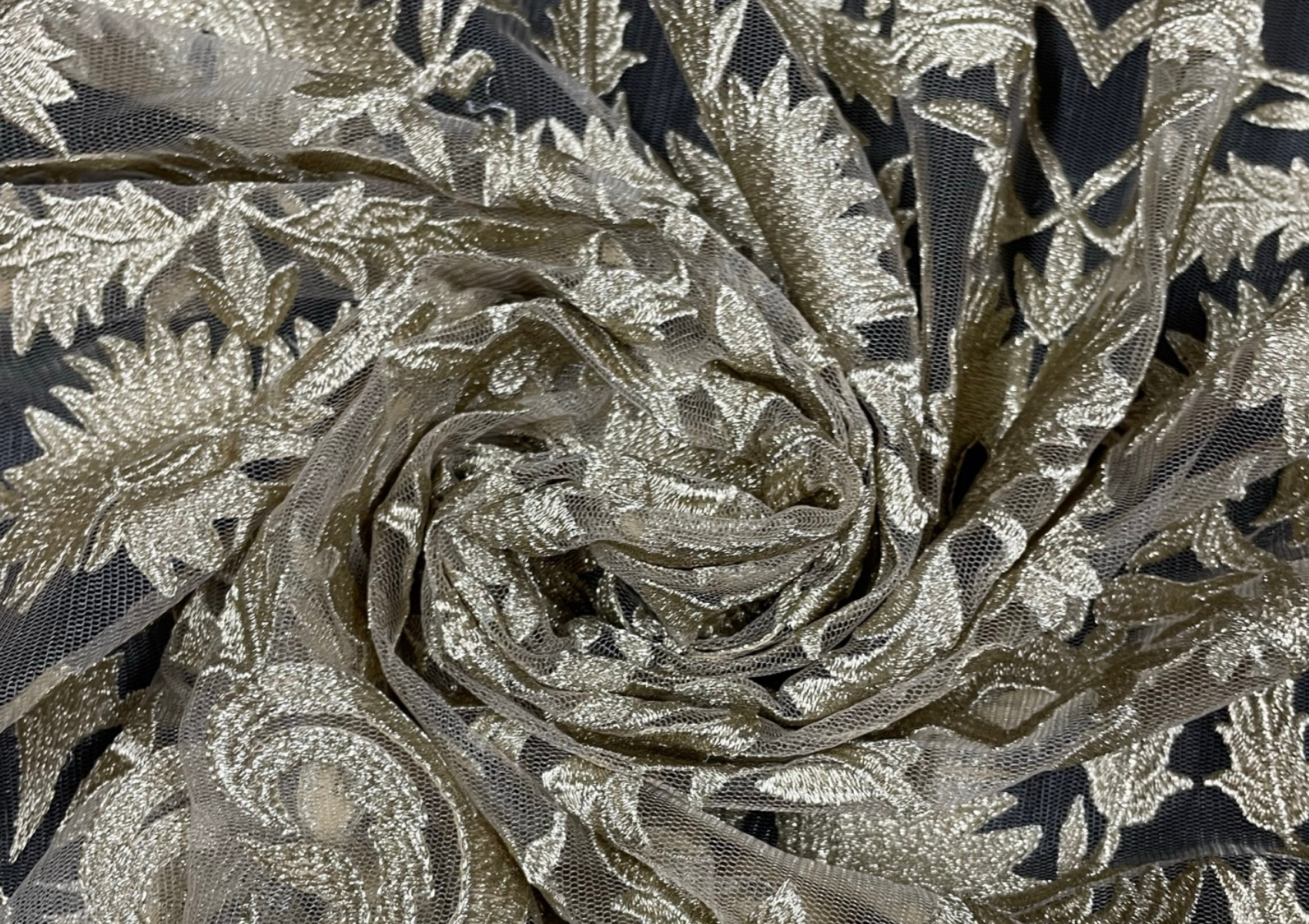 Embroidered Net Gold Floral - Kapda Shop