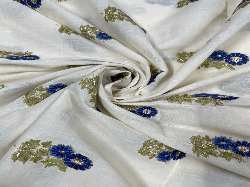 Motifs Embroidered Cotton Fabric