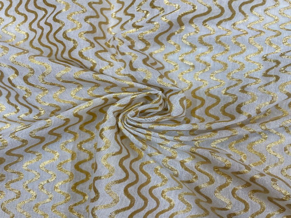 White Waves Dyeable Pure Chanderi Zari Fabric