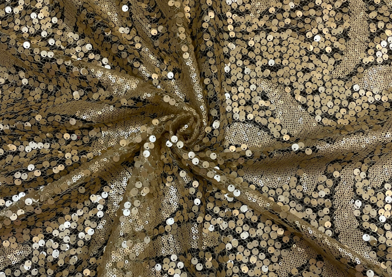 Golden Floral Sequins Embroidered Net Fabric