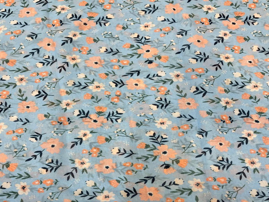 Georgette Light Blue Peach Floral - Kapda Shop