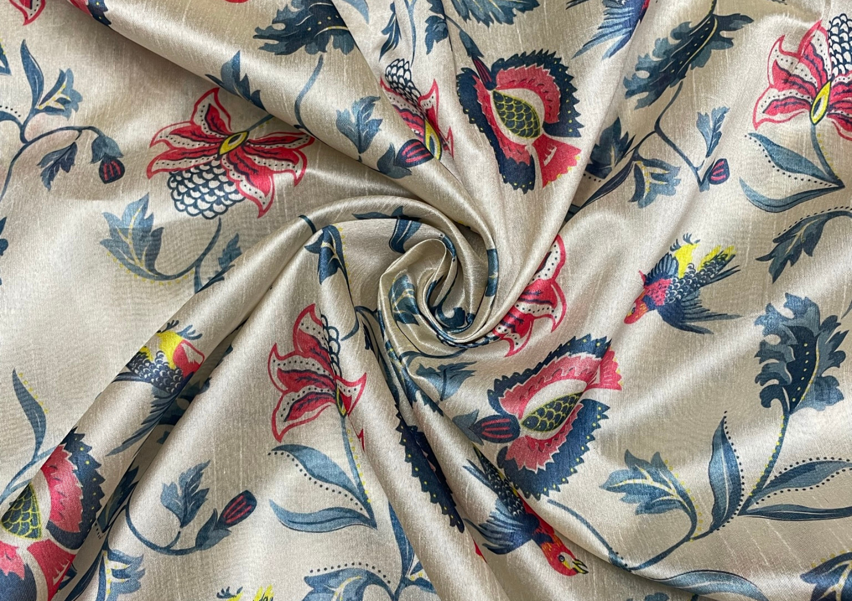 Off White Floral Tussar Fabric - Kapda Shop