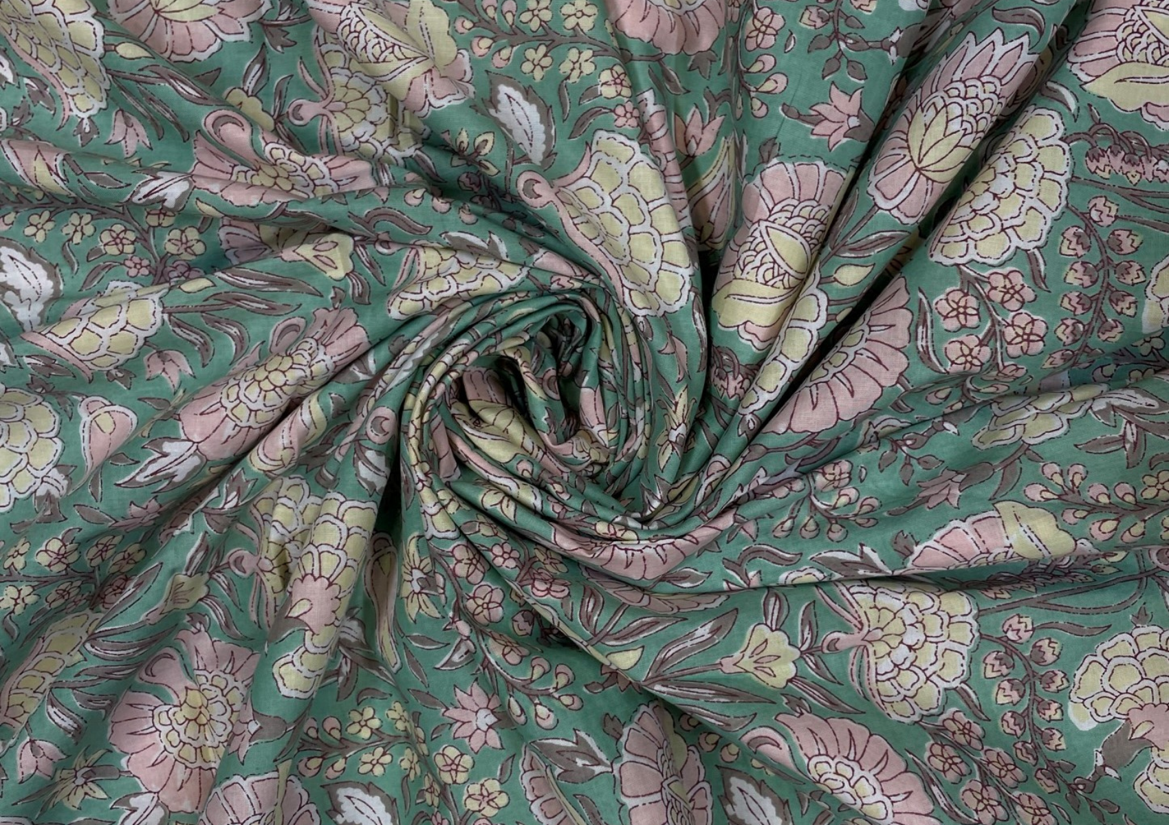 Printed Cotton Cambric Green Floral - Kapda Shop