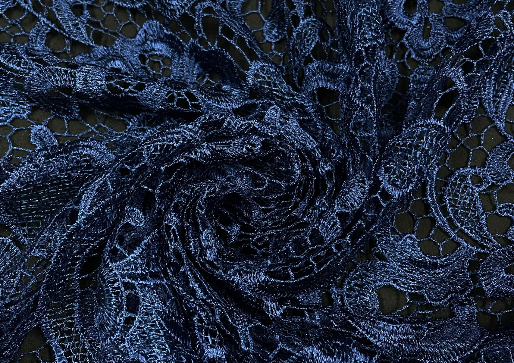 Navy Blue Floral Cutwork Embroidered Net Fabric - Kapda Shop