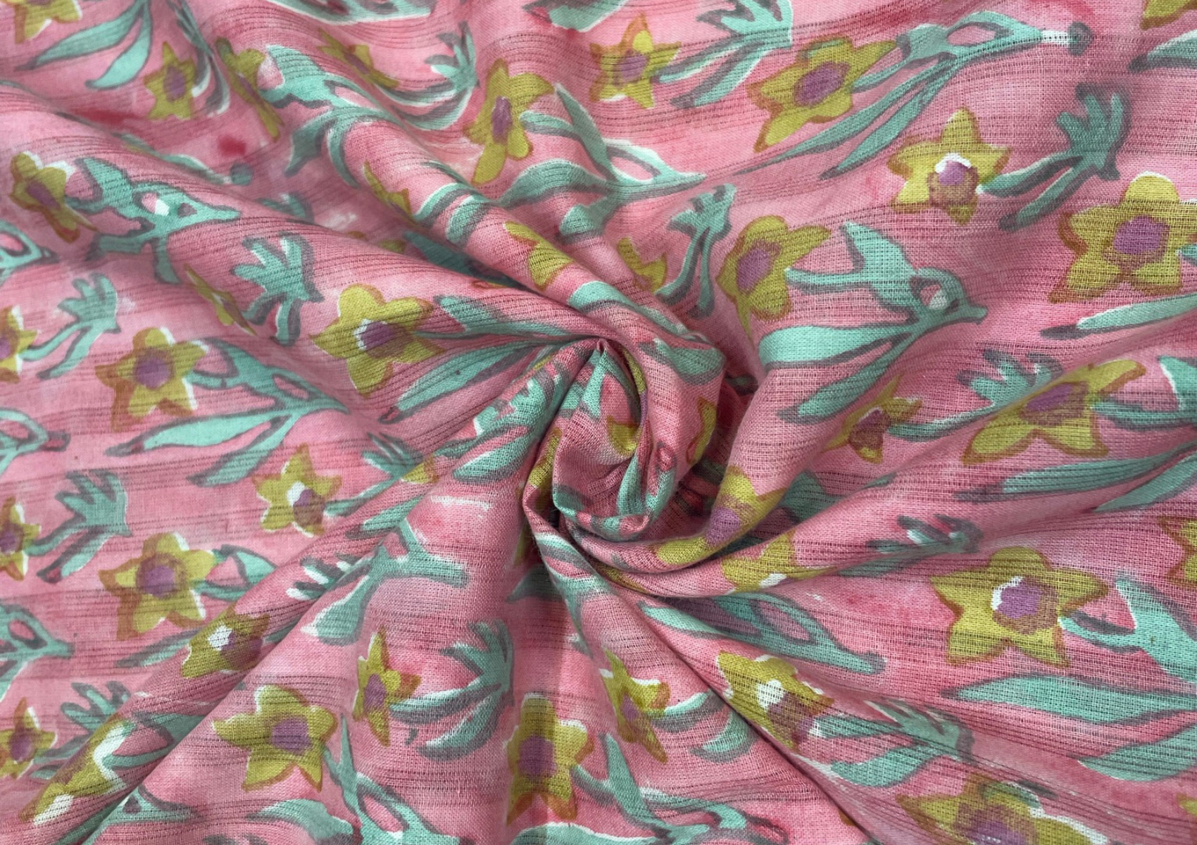 Peach Floral Cotton Cambric Dobby Print Fabric - Kapda Shop