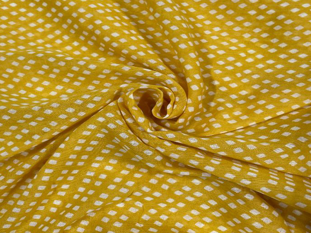 Yellow Geometric Printed Cotton Mul Fabric - Kapda Shop