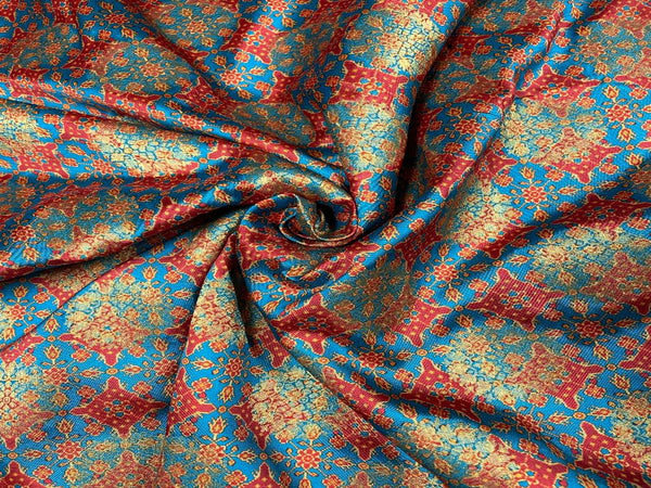 Multicolour Floral Semi Brocade Viscose Fabric