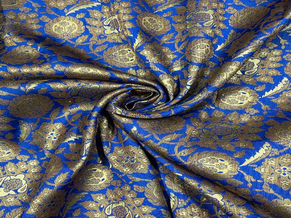 Blue & Golden Traditional Semi Brocade Viscose Fabric