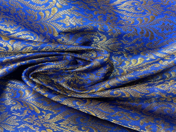 Blue & Golden Traditional Semi Brocade Viscose Fabric