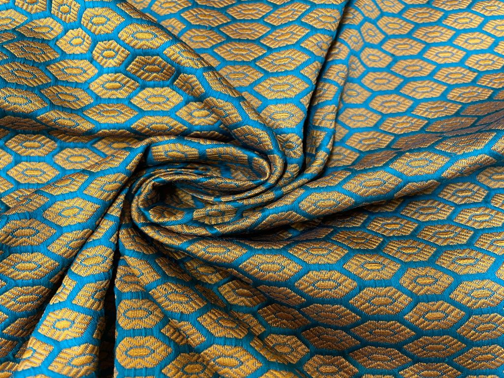 Golden Turquoise Brocade Viscose