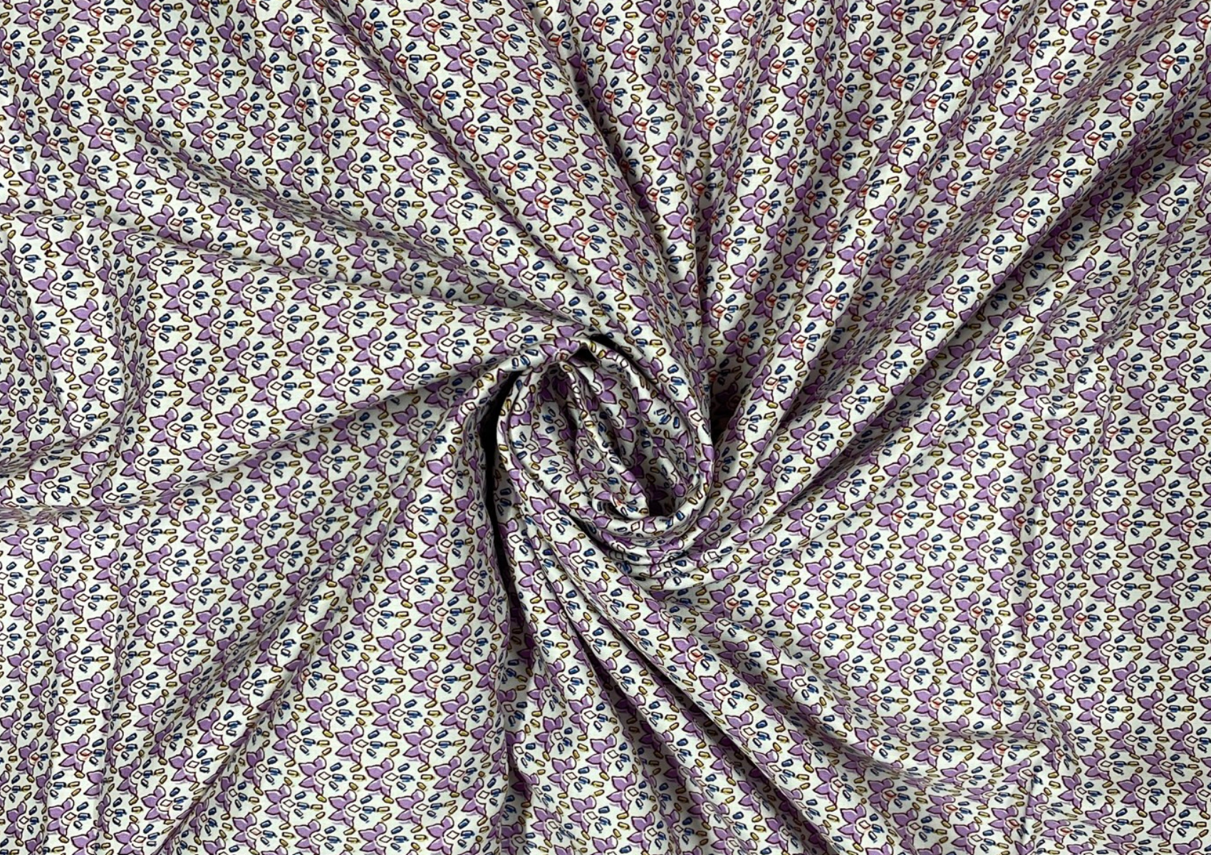 White Light Purple Floral Printed Cotton Fabric - Kapda Shop