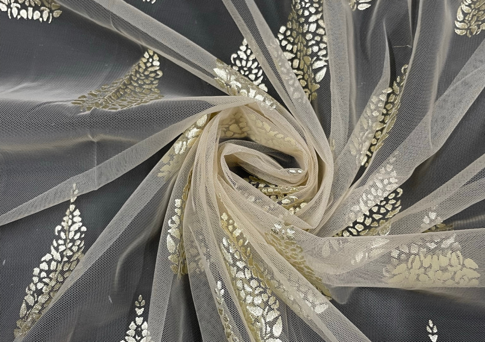 Golden Motifs Embroidered Net Fabric