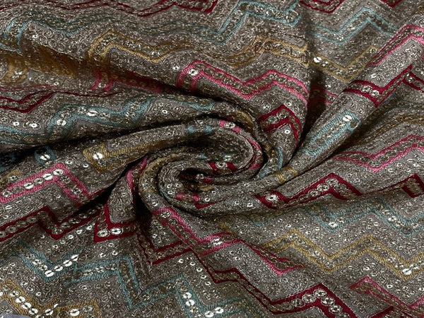 Multicolor Chevron Embroidered Georgette Fabric
