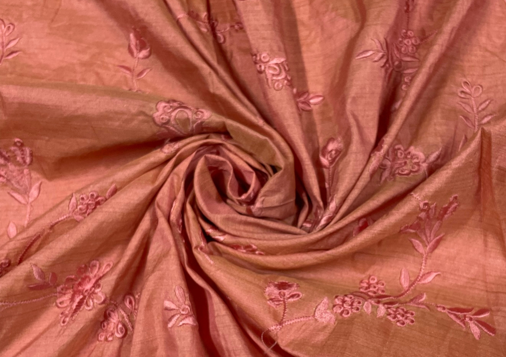 Pink Floral Embroidered Cotton Fabric