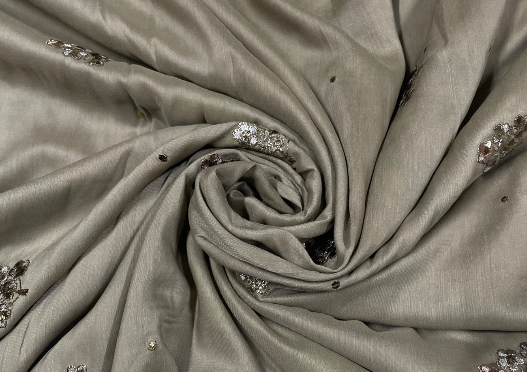 Brown Motifs Embroidered Cotton Fabric