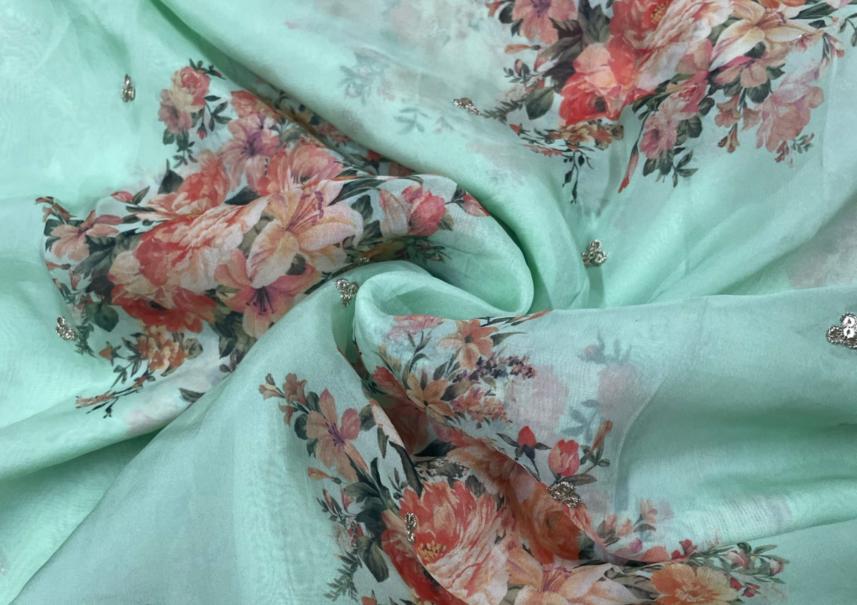 Embroidered Printed Organza