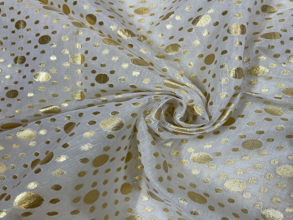 White Dots Dyeable Pure Chanderi Zari Fabric - Kapda Shop