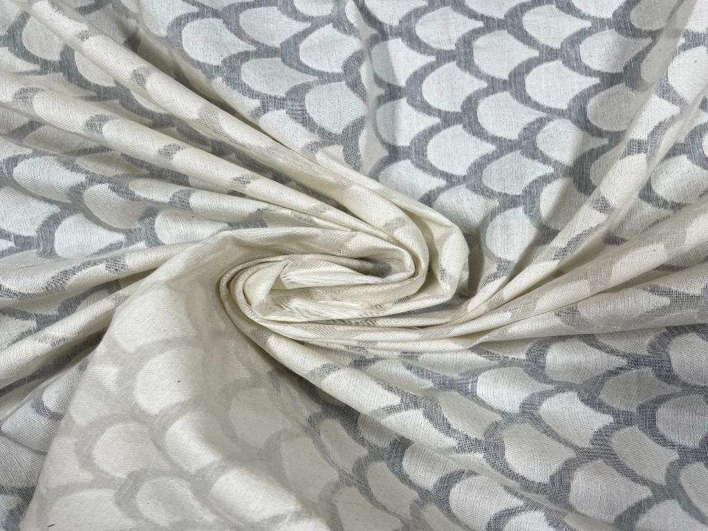 White Abstract Dyeable Pure Chanderi Self Fabric - Kapda Shop