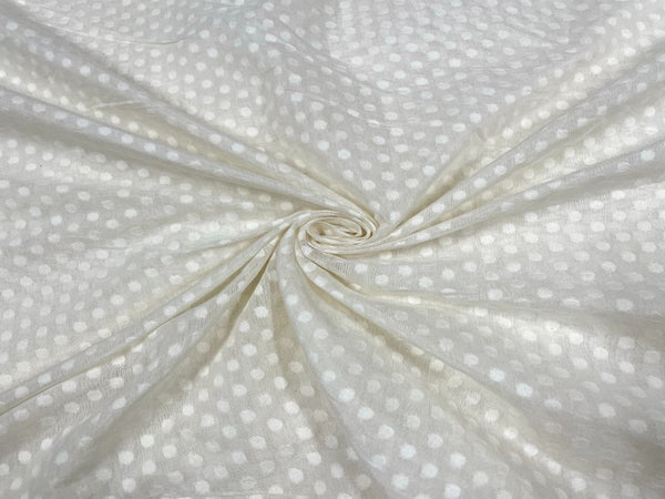 White Polka Dots Dyeable Pure Chanderi Self Fabric