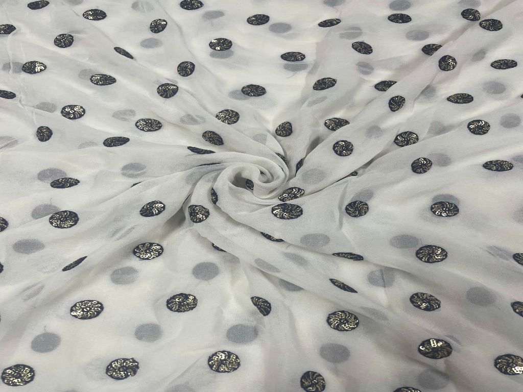 White Motifs Dyeable Embroidered Georgette Fabric - Kapda Shop