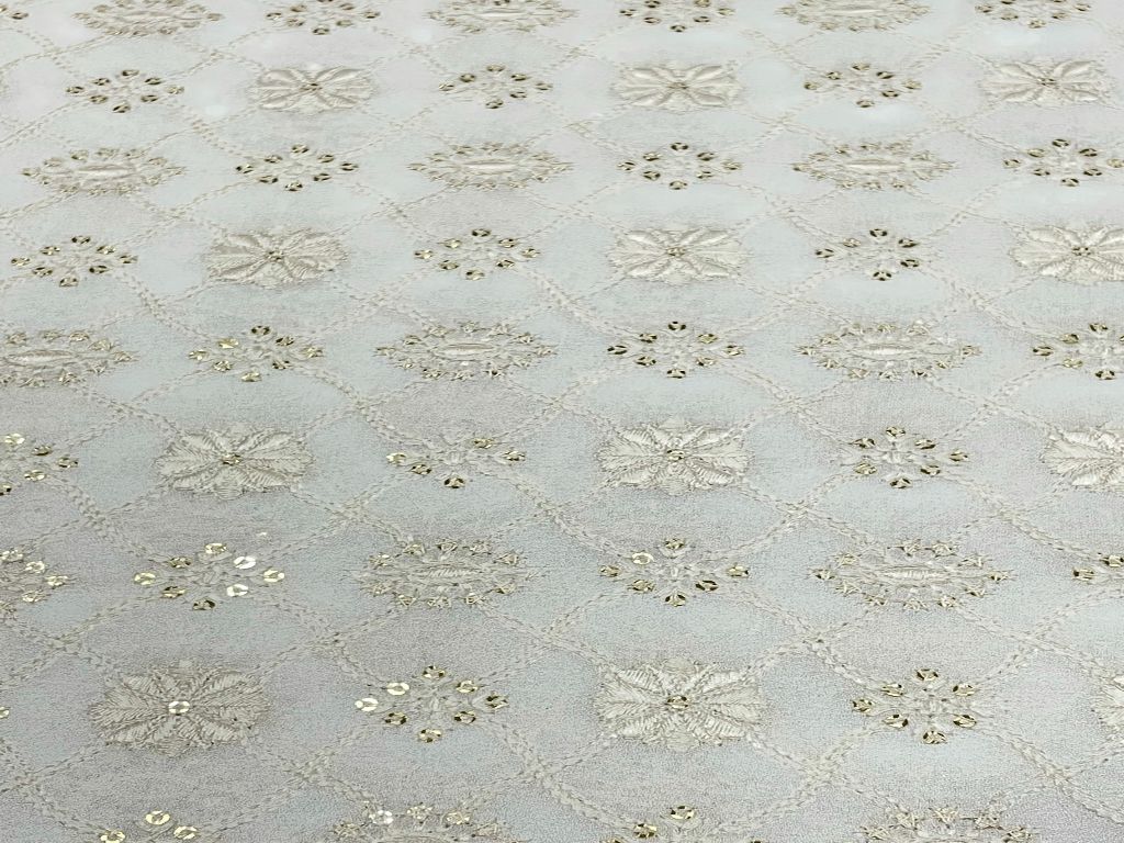 Dyeable Embroidered Georgette White Floral 12 - Kapda Shop