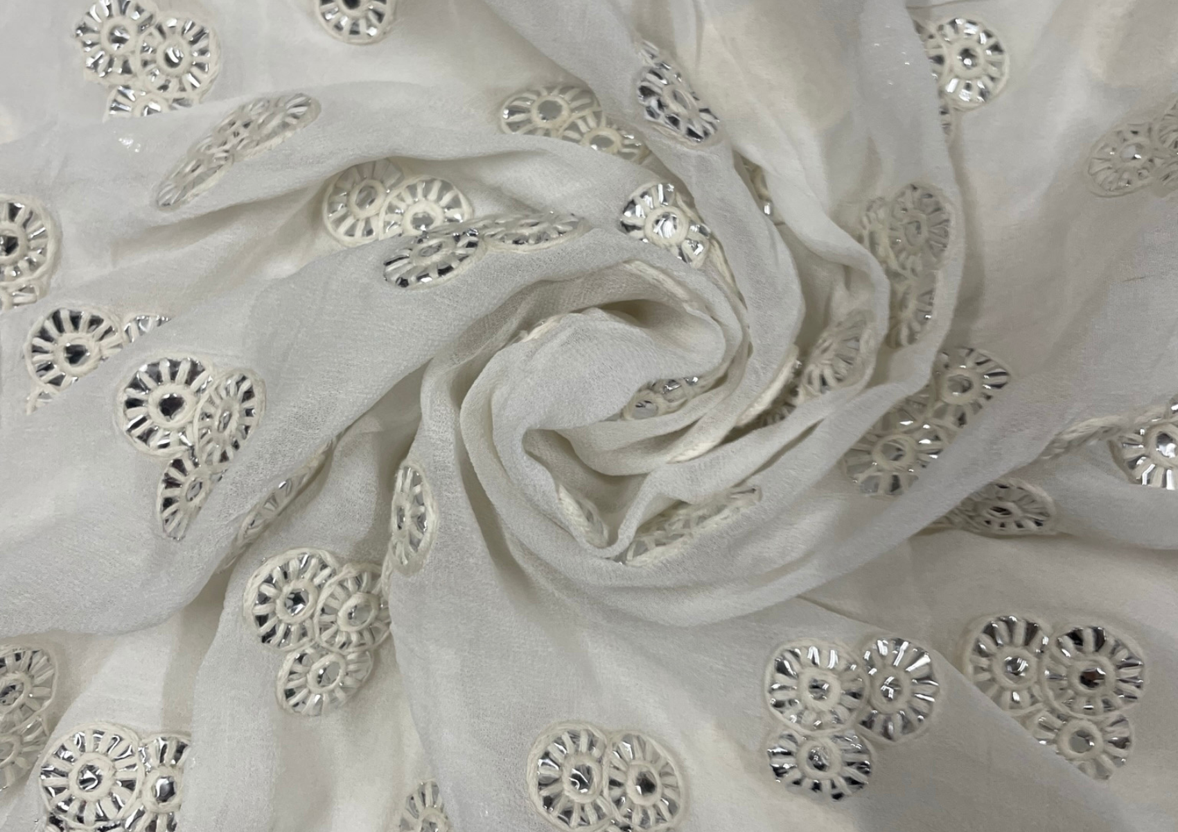White Motifs Dyeable Georgette Embroidered Fabric - Kapda Shop