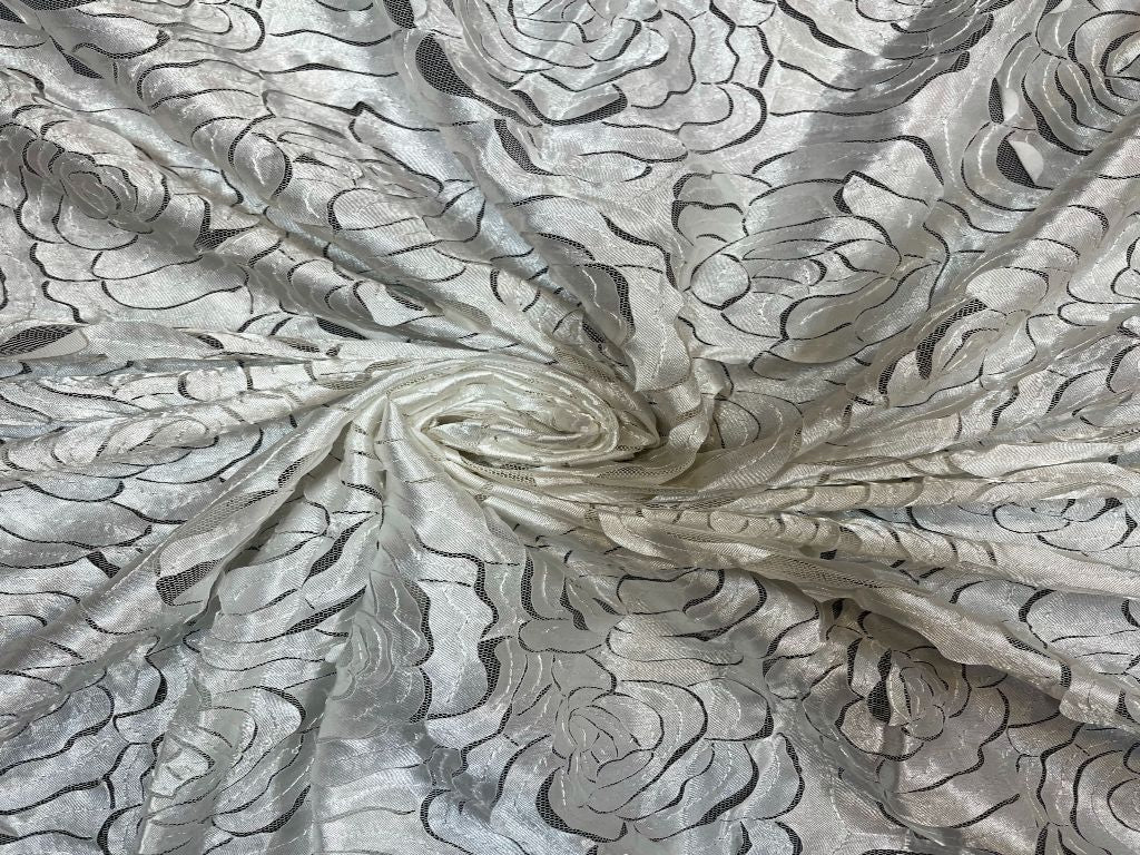 Silver Floral Dyeable Embroidered Net Fabric - Kapda Shop