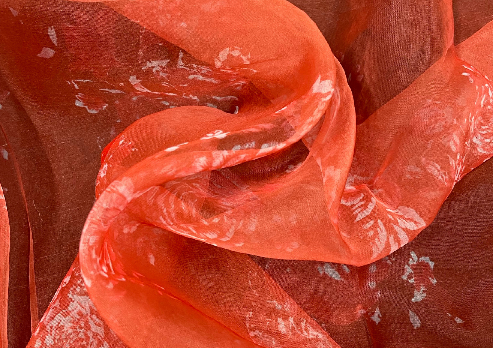 Orange Floral Printed Organza Fabric - Kapda Shop