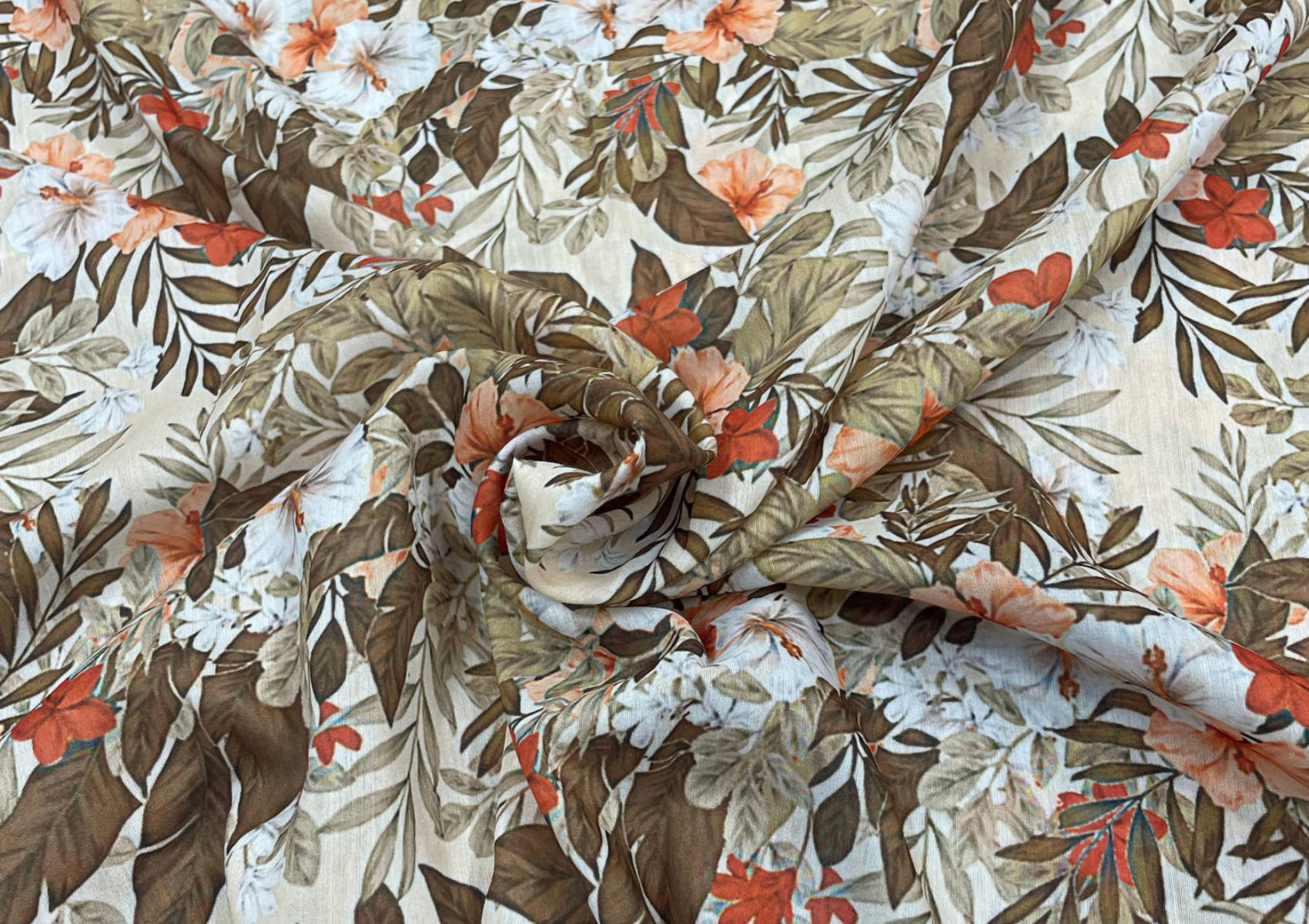 Cream Multicolour Floral Printed Muslin Cotton Fabric - Kapda Shop