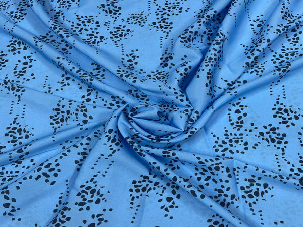 Blue Black Abstract Printed Crepe Fabric
