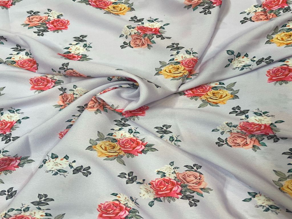 Light Lavender Multicolour Floral Printed Crepe Fabric - Kapda Shop