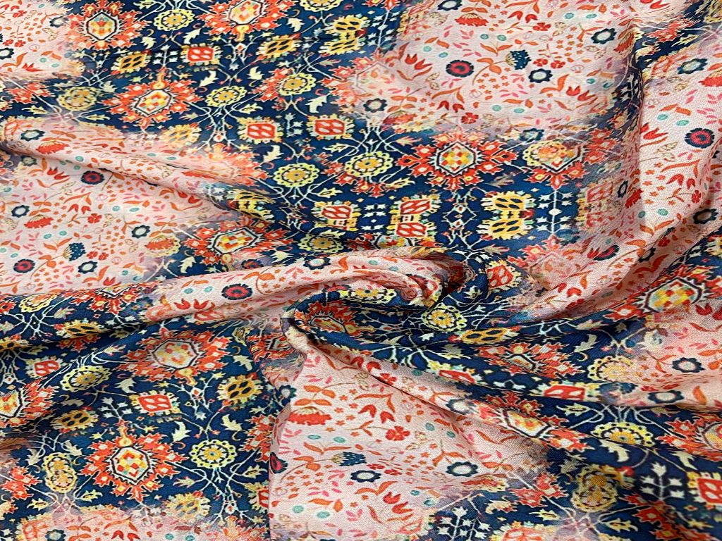 Multicolor Abstract Printed Semi Crepe Fabric - Kapda Shop