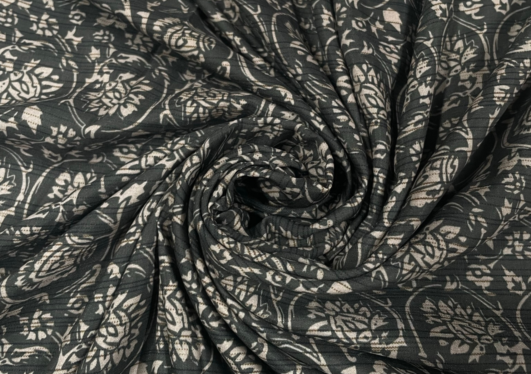 Dark Green Floral Printed Muslin Fabric - Kapda Shop