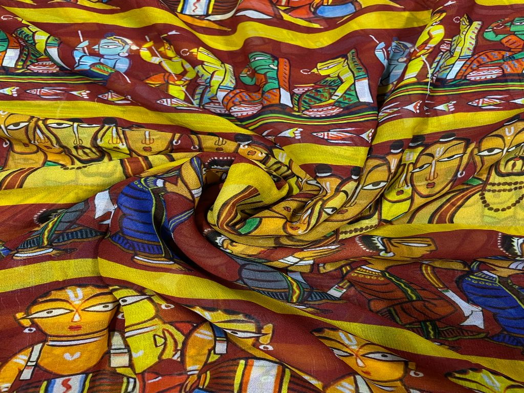 Maroon Traditional Imported Georgette Fabric - Kapda Shop