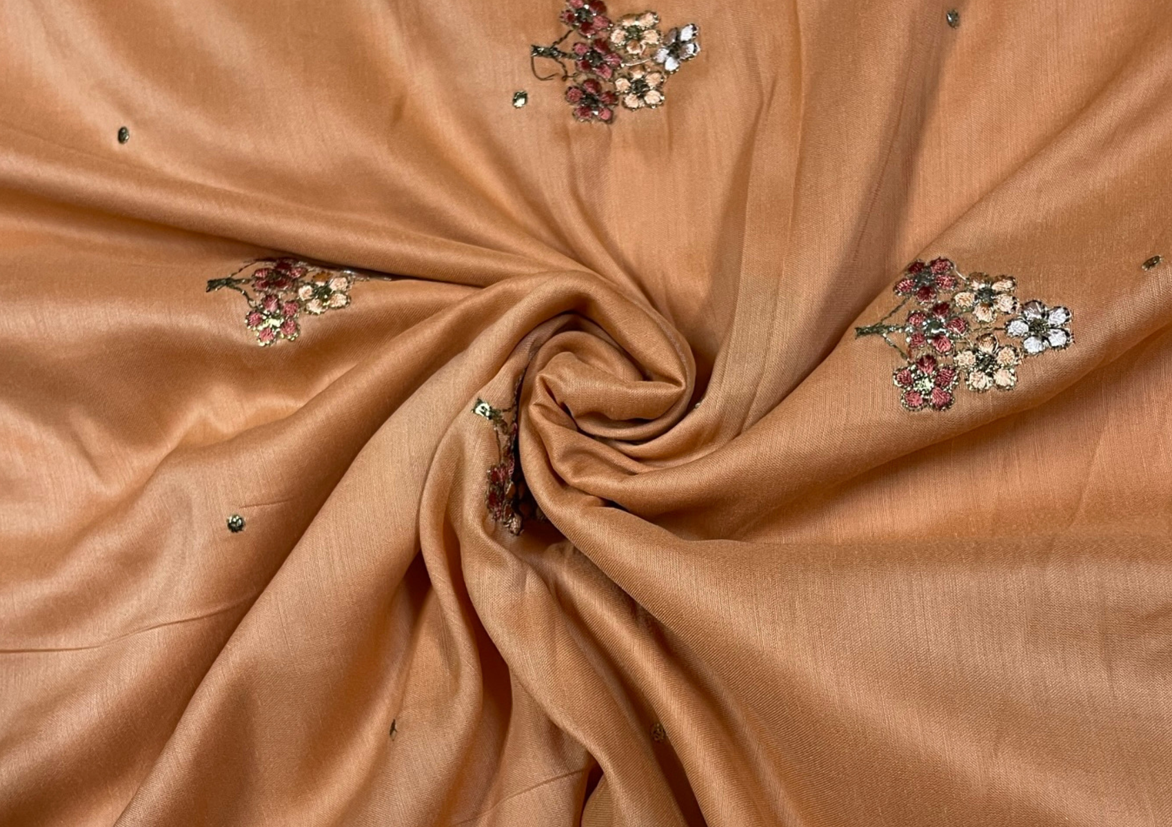 Light Brown Floral Embroidered Cotton Fabric - Kapda Shop