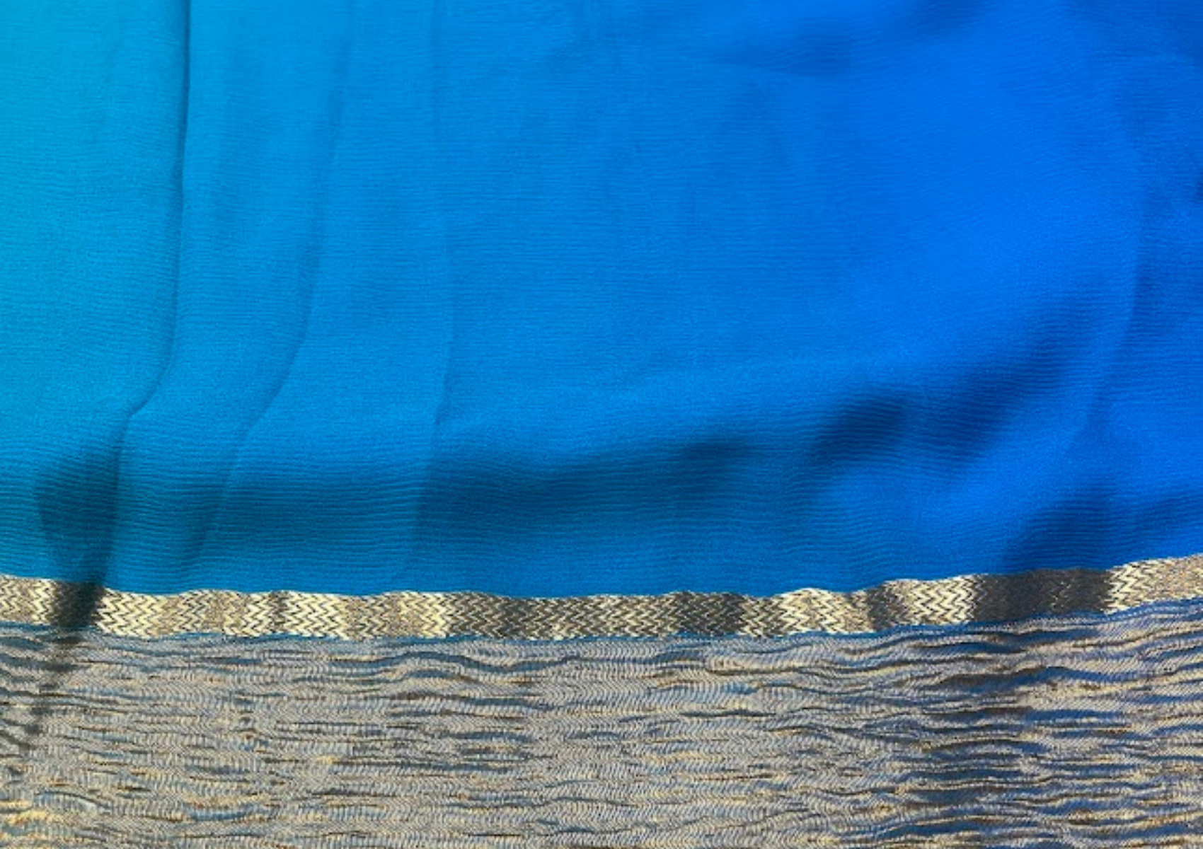 Pure Chiffon Blue Green Ombre With Borders - Kapda Shop