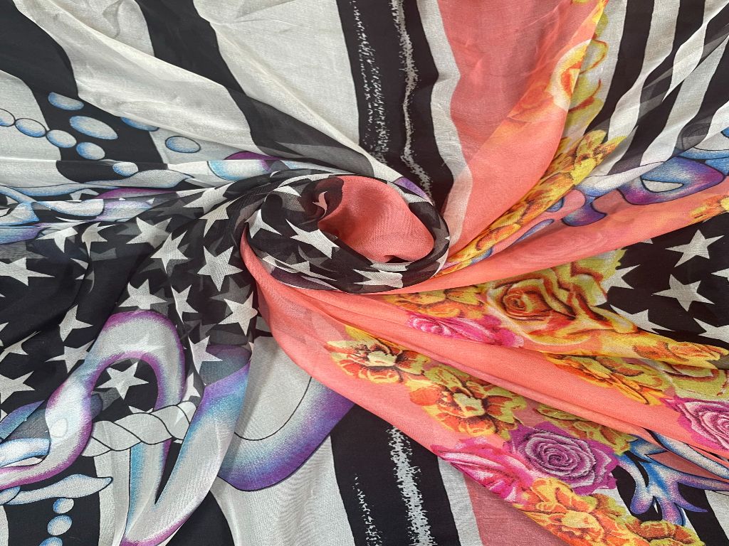 Multicolor Abstract Printed Chiffon Fabric - Kapda Shop