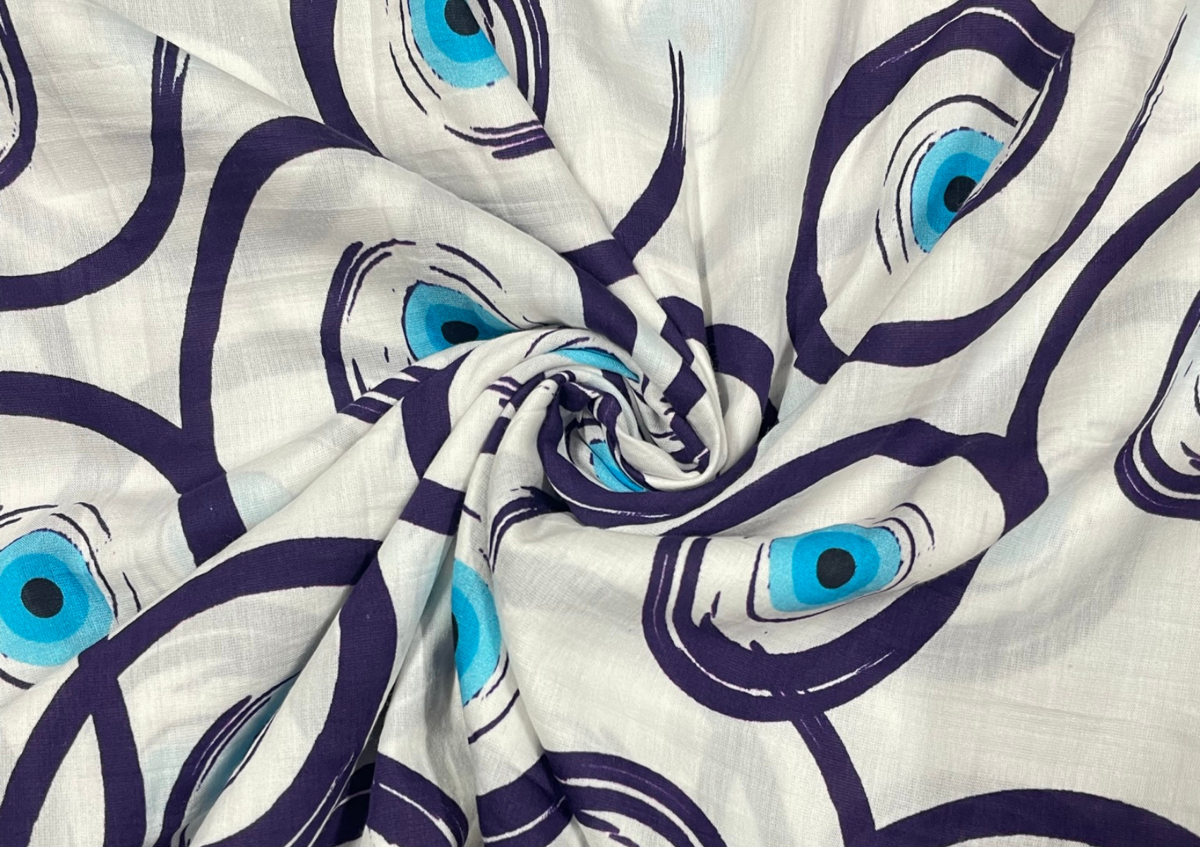 White & Purple Geometric Pure Cotton Silk Fabric - Kapda Shop