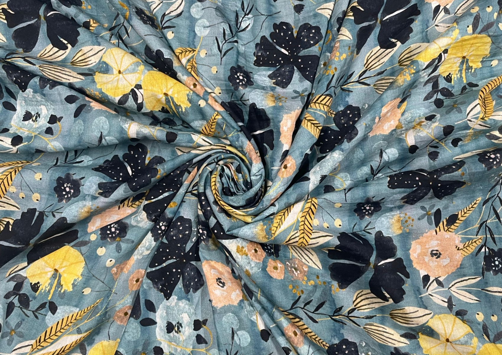 Pure Cotton Silk Blue Grey Floral Print - Kapda Shop