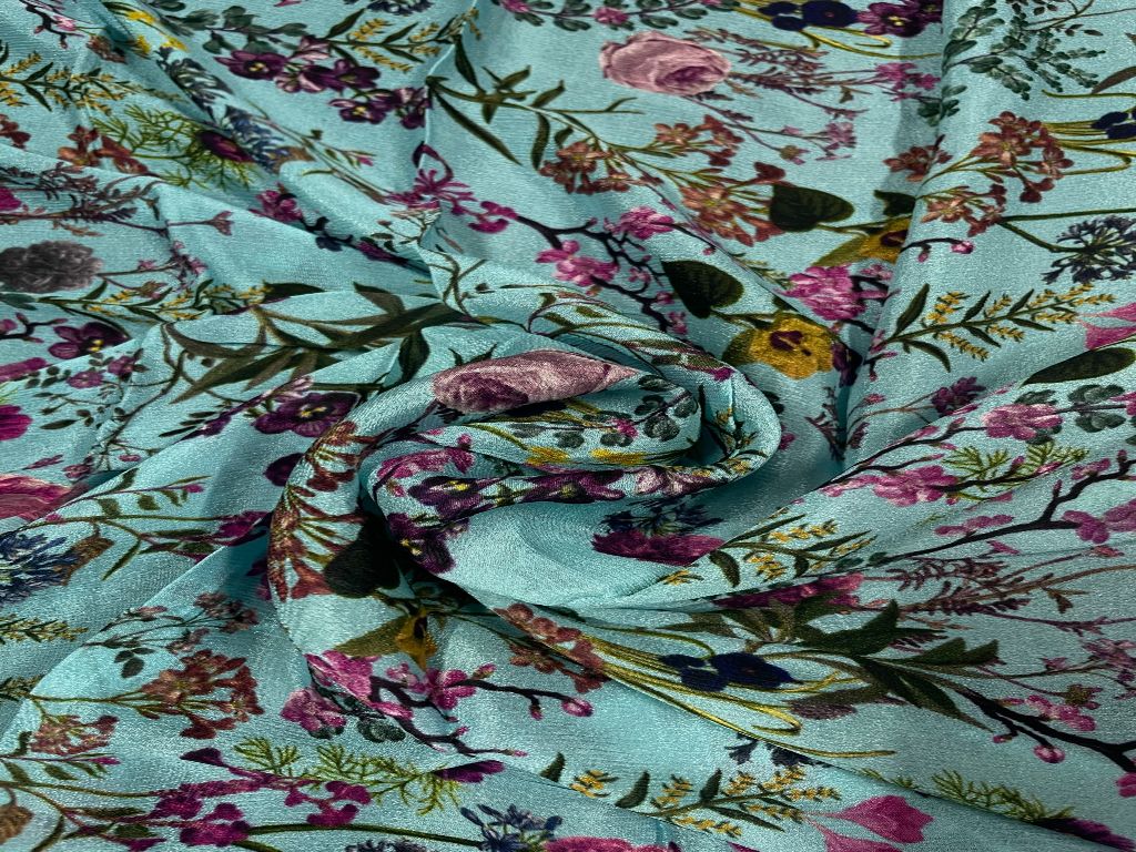 Sea Green Floral Chiffon Fabric - Kapda Shop