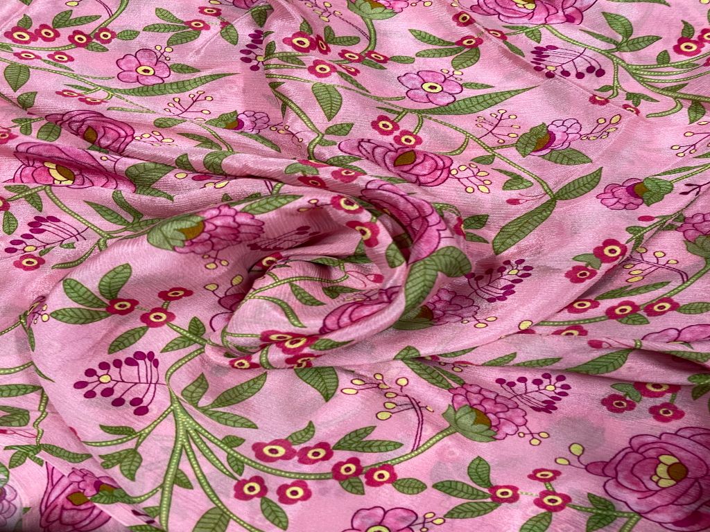 Pink Floral Chiffon Fabric - Kapda Shop