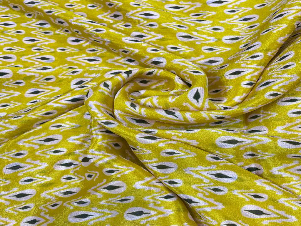 Yellow Geometric Printed Pure Chiffon Fabric - Kapda Shop
